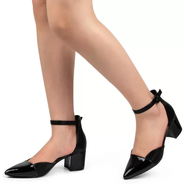 MUSSHOE Women's Pumps Ankle Strap Cap Toe Flats Pointed Closed Toe Heels for Women Comfortable Heels Dress Shoes Work Heels