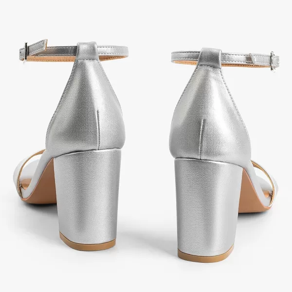 MUSSHOE Women's Sandals Block Chunky Heels for women Open Toe Ankle Buckle with Strappy Party Dress Pumps Shoes 3 inch