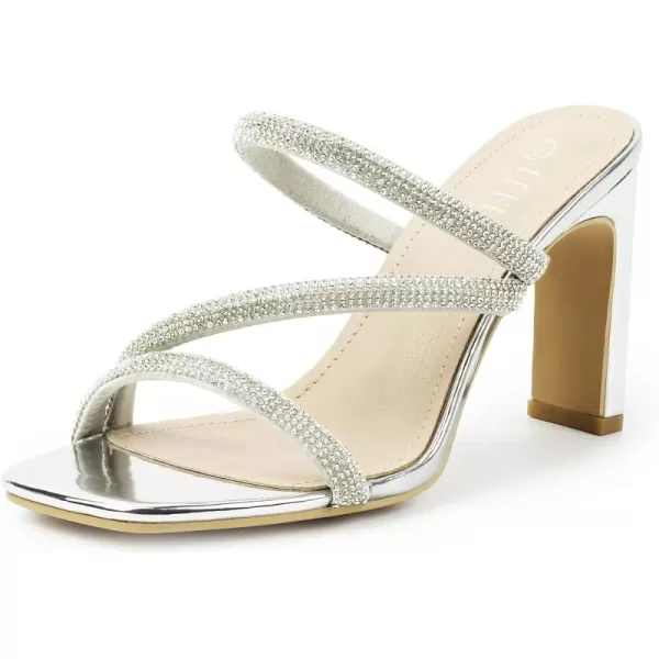 High Heels Sandals for Women Rhinestone Open Toe Slip On with Strappy Strap Dressy Sparkly Heel Bridal Shoes Comfy Sexy Cute