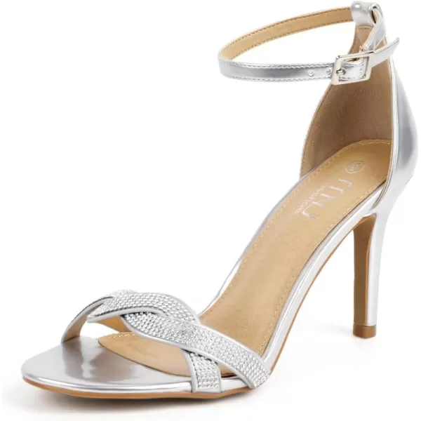 High Heels Sandals for Women Rhinestone Open Toe Slip On with Strappy Strap Dressy Sparkly Heel Bridal Shoes Comfy Sexy Cute
