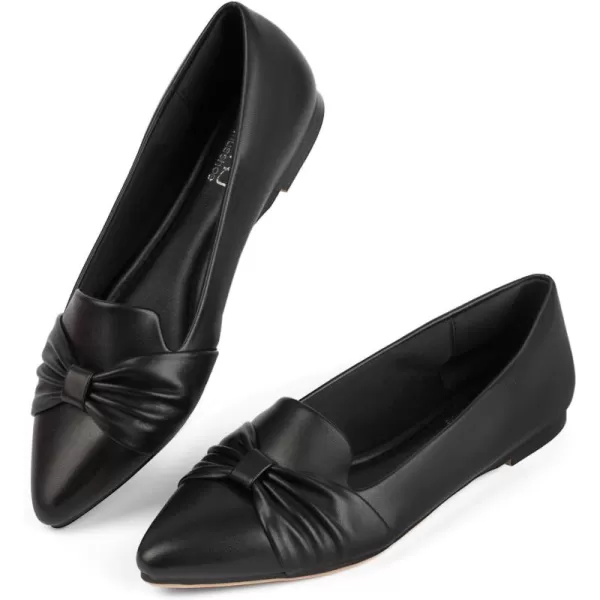 MUSSHOE Ballet Flats Dress Shoes for Women Comfortable Women's Pointed Toe Flat Slip On with Bow