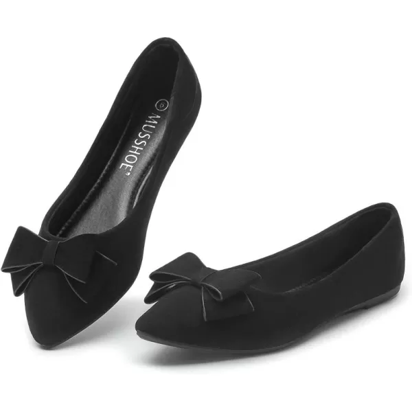 MUSSHOE Ballet Flats Dress Shoes for Women Comfortable Women's Pointed Toe Flat Slip On with Bow