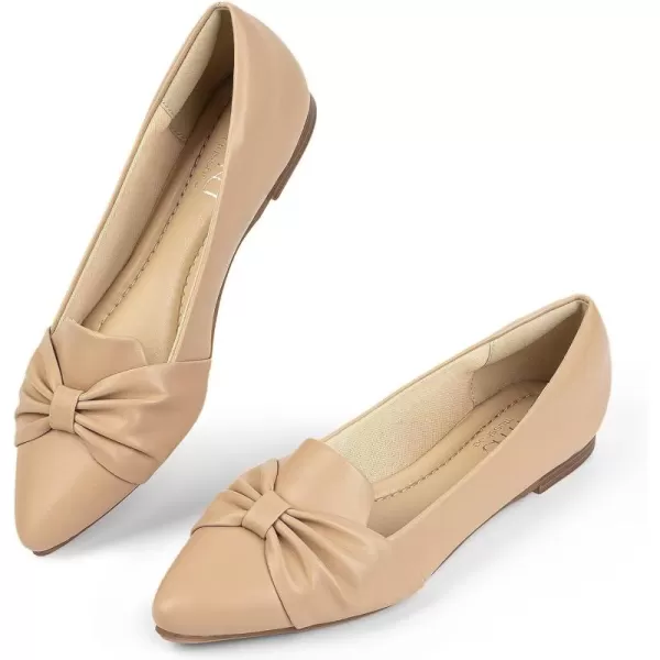 MUSSHOE Ballet Flats Dress Shoes for Women Comfortable Women's Pointed Toe Flat Slip On with Bow