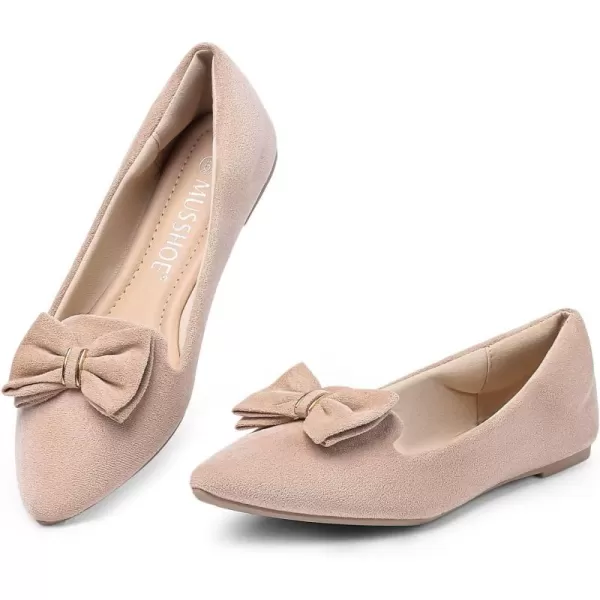 MUSSHOE Ballet Flats Dress Shoes for Women Comfortable Women's Pointed Toe Flat Slip On with Bow