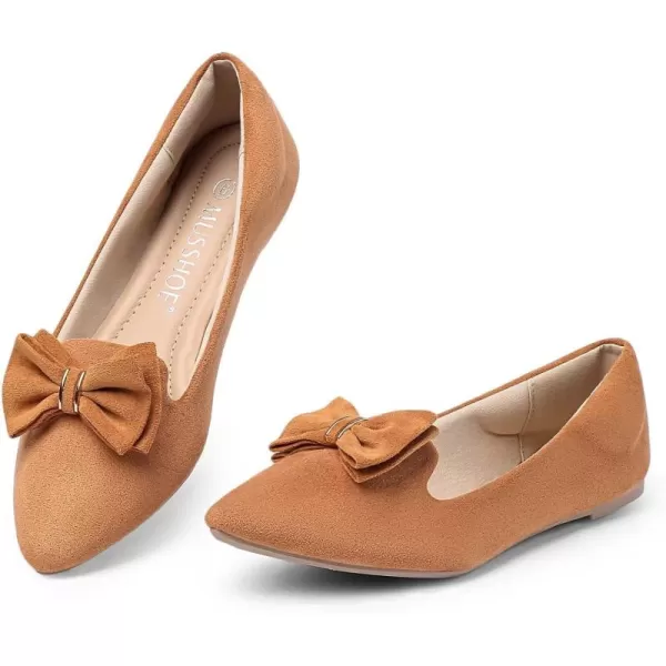 MUSSHOE Ballet Flats Dress Shoes for Women Comfortable Women's Pointed Toe Flat Slip On with Bow