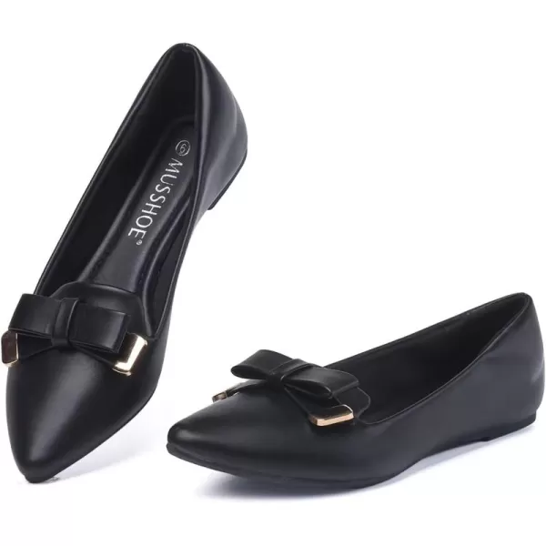 MUSSHOE Ballet Flats Dress Shoes for Women Comfortable Women's Pointed Toe Flat Slip On with Bow