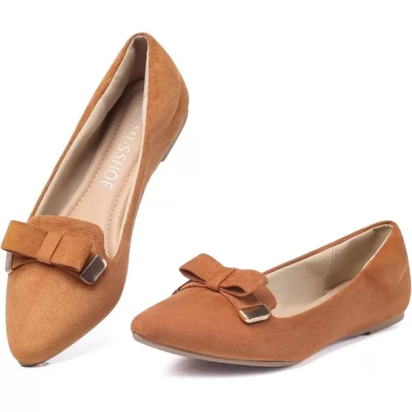 MUSSHOE Ballet Flats Dress Shoes for Women Comfortable Women's Pointed Toe Flat Slip On with Bow