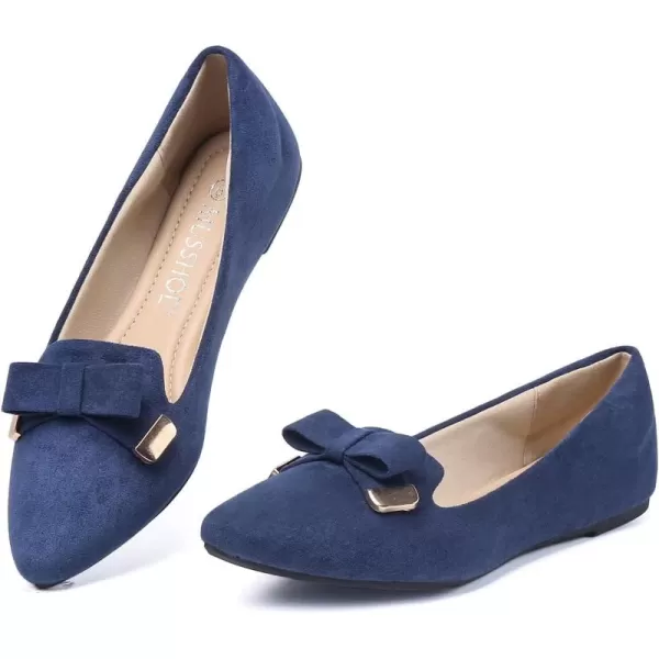MUSSHOE Ballet Flats Dress Shoes for Women Comfortable Women's Pointed Toe Flat Slip On with Bow