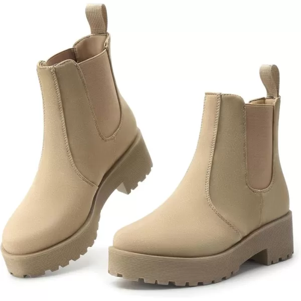 MUSSHOE Chelsea Chunky Heel Hiking Boots Womens Fall Ankle Platform Combat Boot Slip On Winter Moto Booties for Women Comfy