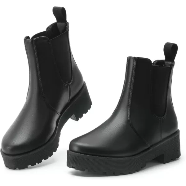 MUSSHOE Chelsea Chunky Heel Hiking Boots Womens Fall Ankle Platform Combat Boot Slip On Winter Moto Booties for Women Comfy