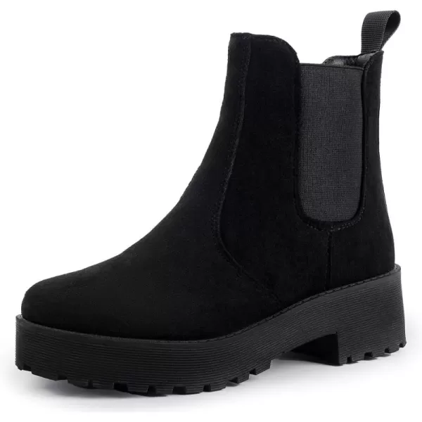 MUSSHOE Chelsea Chunky Heel Hiking Boots Womens Fall Ankle Platform Combat Boot Slip On Winter Moto Booties for Women Comfy