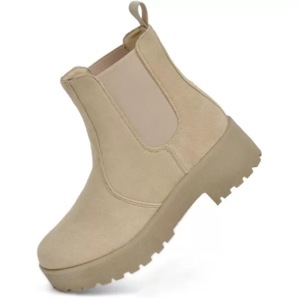 MUSSHOE Chelsea Chunky Heel Hiking Boots Womens Fall Ankle Platform Combat Boot Slip On Winter Moto Booties for Women Comfy