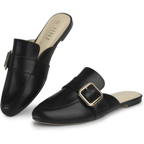 MUSSHOE Flat Mules for Women with Adjustable Strap Womens Silp On Slippers Loafers Comfortable Work Business Shoes