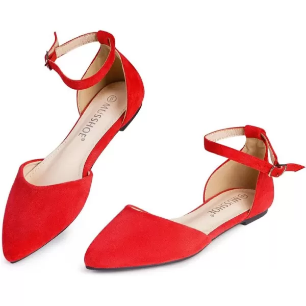 MUSSHOE Flat Shoes Women D'Orsay Pointed Toe Ankle Strap Women's Flats