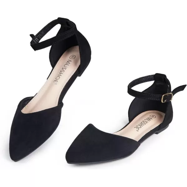 MUSSHOE Flat Shoes Women D'Orsay Pointed Toe Ankle Strap Women's Flats