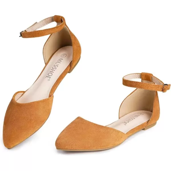 MUSSHOE Flat Shoes Women D'Orsay Pointed Toe Ankle Strap Women's Flats