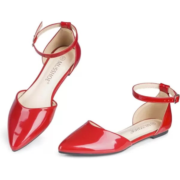 MUSSHOE Flat Shoes Women D'Orsay Pointed Toe Ankle Strap Women's Flats