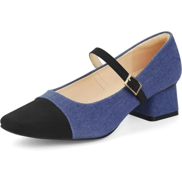 MUSSHOE Mary Jane Shoes Low Heel Women's Pumps Chunky Block Heel Comfortable Dress Shoes Square Cap Toe Adjustable Strap