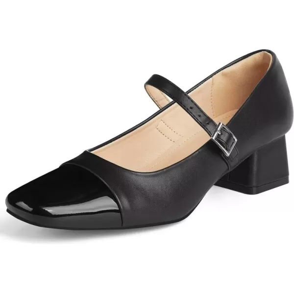 MUSSHOE Mary Jane Shoes Low Heel Women's Pumps Chunky Block Heel Comfortable Dress Shoes Square Cap Toe Adjustable Strap