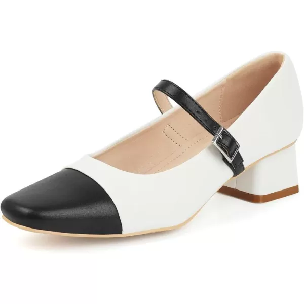 MUSSHOE Mary Jane Shoes Low Heel Women's Pumps Chunky Block Heel Comfortable Dress Shoes Square Cap Toe Adjustable Strap