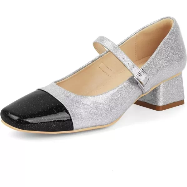 MUSSHOE Mary Jane Shoes Low Heel Women's Pumps Chunky Block Heel Comfortable Dress Shoes Square Cap Toe Adjustable Strap