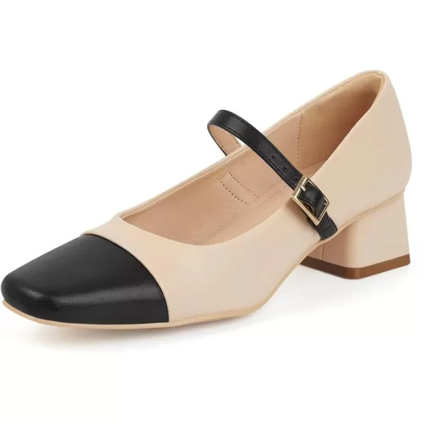 MUSSHOE Mary Jane Shoes Low Heel Women's Pumps Chunky Block Heel Comfortable Dress Shoes Square Cap Toe Adjustable Strap