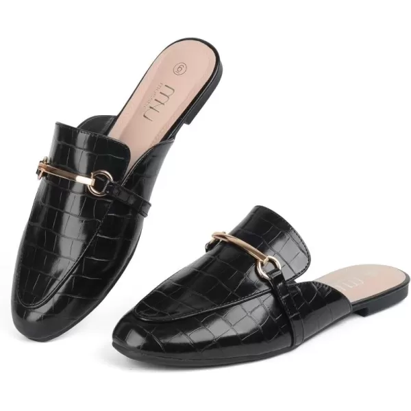 MUSSHOE Mules for Woman Buckle Flats Comfortable Slip on Women Mules Flats Shoes Backless Loafers