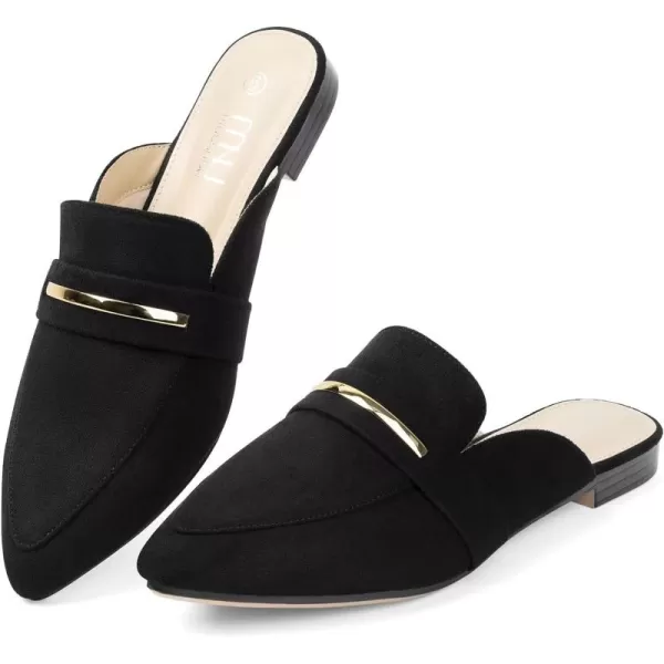 MUSSHOE Mules for Woman Pointed Toe Women's Bukle Mule Flat Slip-on Womens Mules Shoes Casual Fashion Party Work
