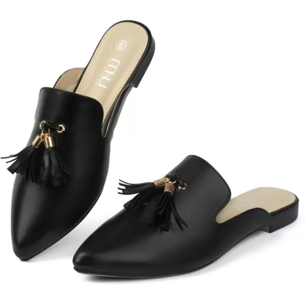 MUSSHOE Mules for Women Comfortable Pointed Toe Backless Slip-on Slides Loafer Flats with Tassels