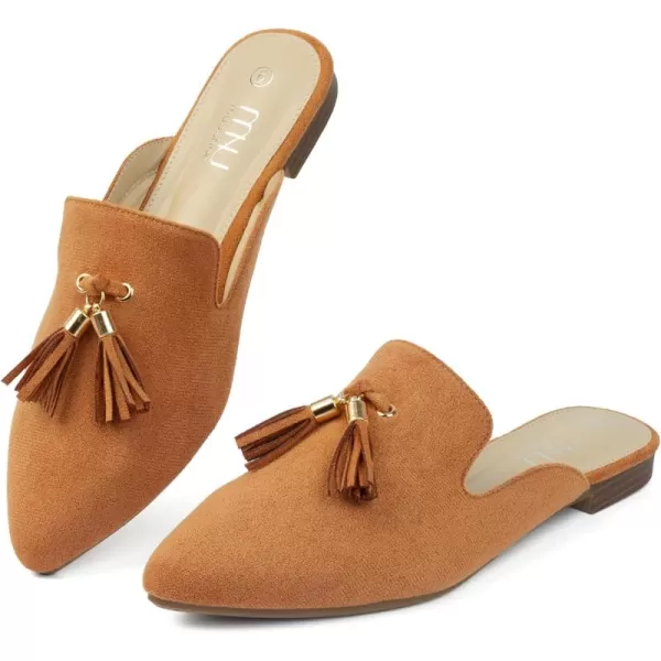 MUSSHOE Mules for Women Comfortable Pointed Toe Backless Slip-on Slides Loafer Flats with Tassels