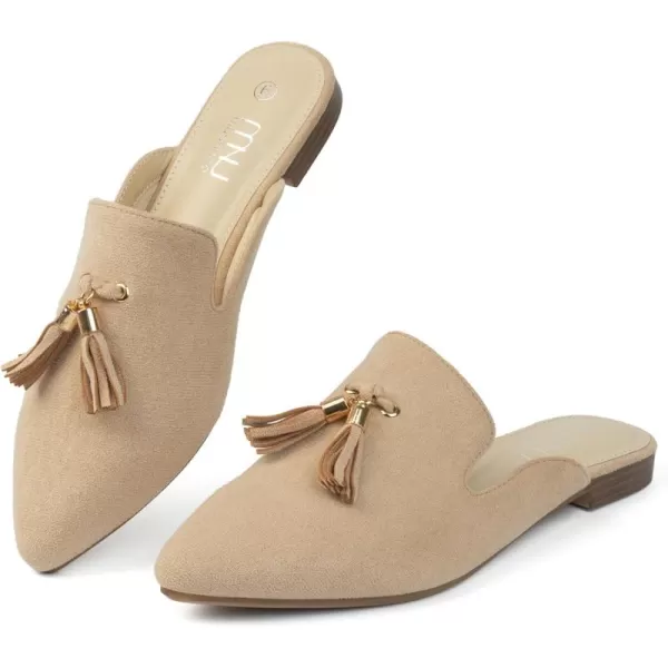 MUSSHOE Mules for Women Comfortable Pointed Toe Backless Slip-on Slides Loafer Flats with Tassels