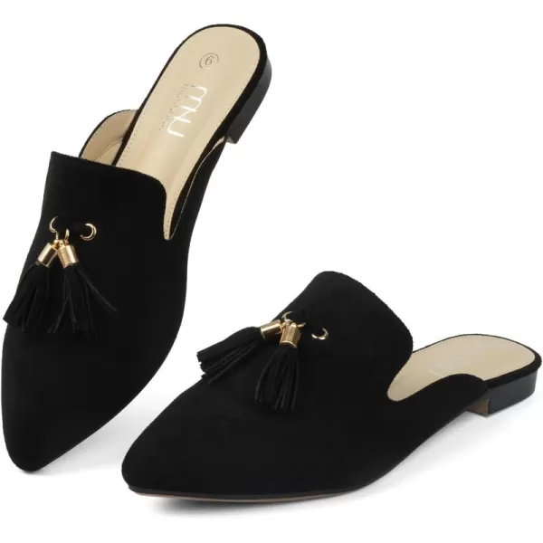 MUSSHOE Mules for Women Comfortable Pointed Toe Backless Slip-on Slides Loafer Flats with Tassels
