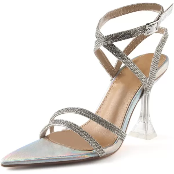 MUSSHOE Pointed Toe Heels for Women Ankle Strap Women's Heeled Sandals Glitter Heels