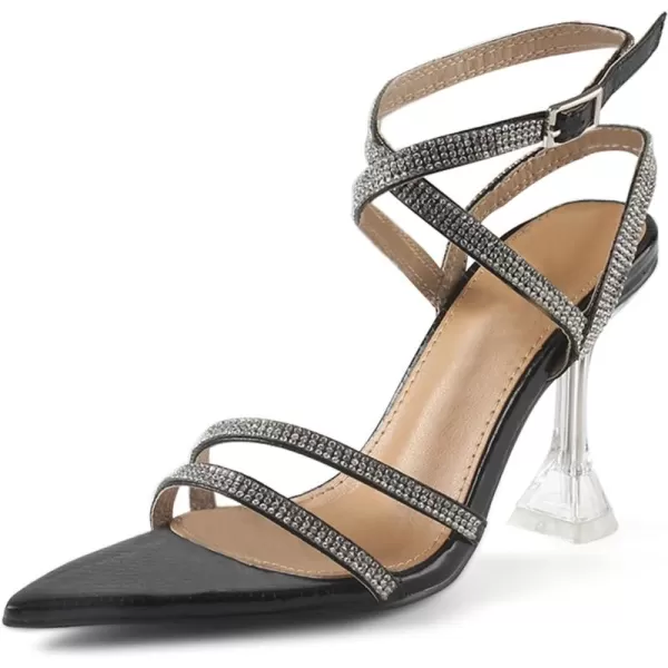 MUSSHOE Pointed Toe Heels for Women Ankle Strap Women's Heeled Sandals Glitter Heels