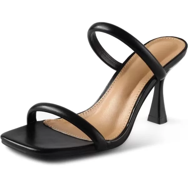 MUSSHOE Square Toe Heels for Women Open Toe Women's Heeled Sandals, Black 6