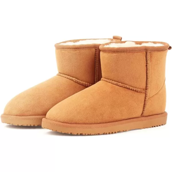 MUSSHOE Winter Boots for Women Classic Snow Boots Waterproof Cow Suede Leather Slip on Booties Fur Lined Warm Boots Comfortable Mid Calf Boots