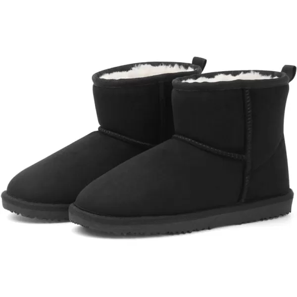 MUSSHOE Winter Boots for Women Classic Snow Boots Waterproof Cow Suede Leather Slip on Booties Fur Lined Warm Boots Comfortable Mid Calf Boots