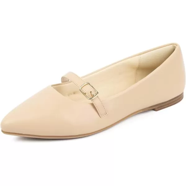 MUSSHOE Women Flats Comfortable Pointed Toe Flats Shoes with Strap PU Leather Slip on Shoes for Women