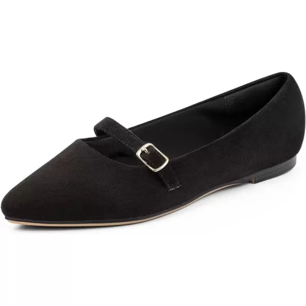 MUSSHOE Women Flats Comfortable Pointed Toe Flats Shoes with Strap PU Leather Slip on Shoes for Women
