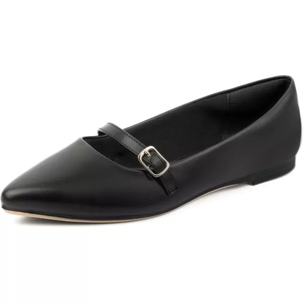 MUSSHOE Women Flats Comfortable Pointed Toe Flats Shoes with Strap PU Leather Slip on Shoes for Women