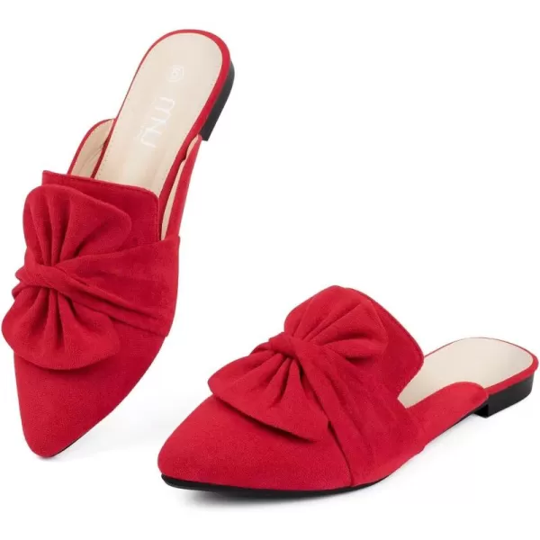 MUSSHOE Women Mules Comfortable Pointed Toe Mules Flats Backless Loafers with Knot