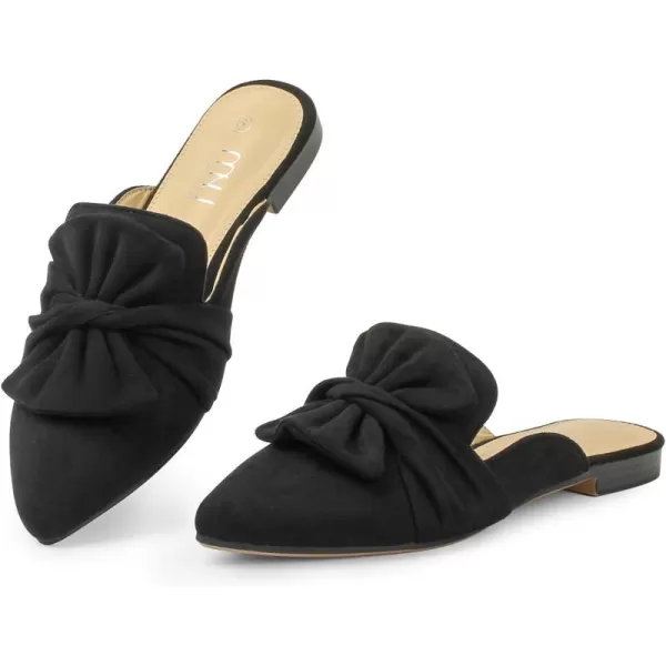 MUSSHOE Women Mules Comfortable Pointed Toe Mules Flats Backless Loafers with Knot