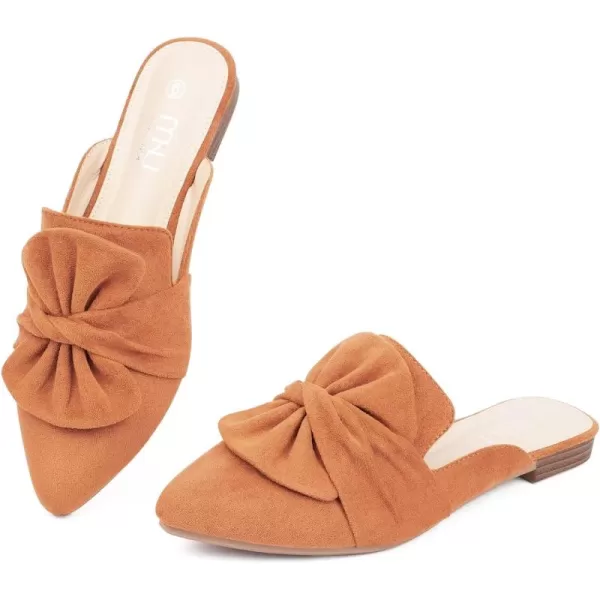 MUSSHOE Women Mules Comfortable Pointed Toe Mules Flats Backless Loafers with Knot