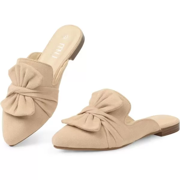 MUSSHOE Women Mules Comfortable Pointed Toe Mules Flats Backless Loafers with Knot
