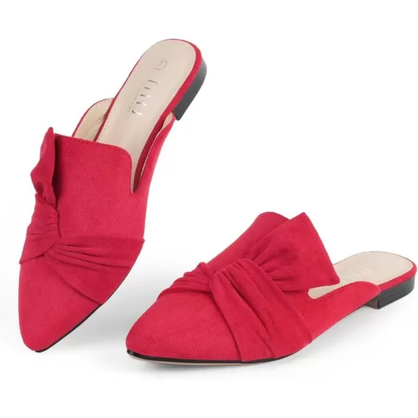 MUSSHOE Women Mules Slip On Comfortable Pointed Toe Mules for Women Flats with Knot
