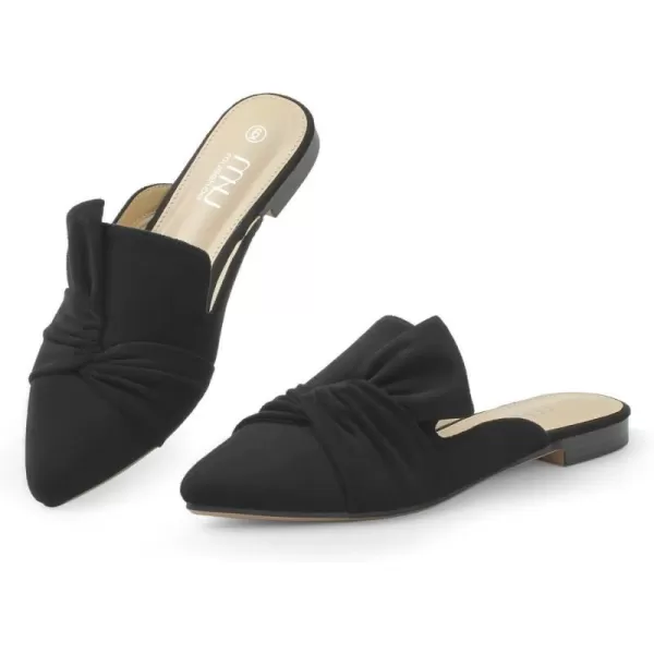 MUSSHOE Women Mules Slip On Comfortable Pointed Toe Mules for Women Flats with Knot