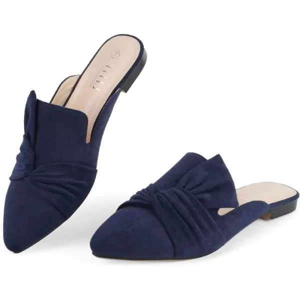 MUSSHOE Women Mules Slip On Comfortable Pointed Toe Mules for Women Flats with Knot