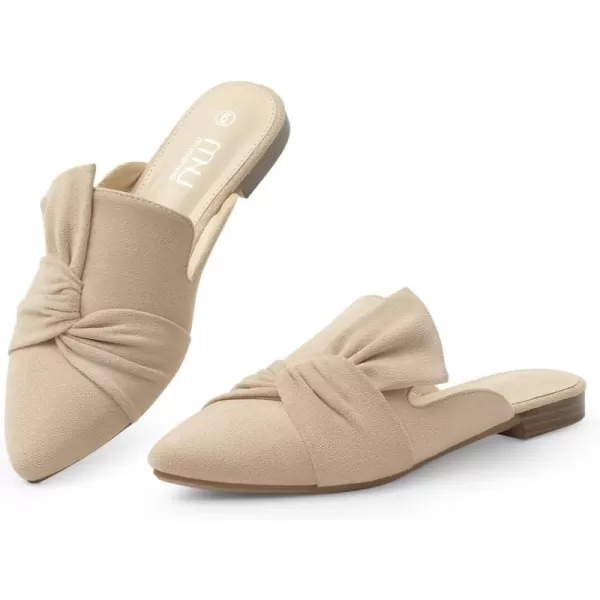 MUSSHOE Women Mules Slip On Comfortable Pointed Toe Mules for Women Flats with Knot
