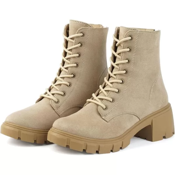MUSSHOE Women's Ankle Bootie Lace-up Combat Boots Womens Suede Boots for Women Zipper