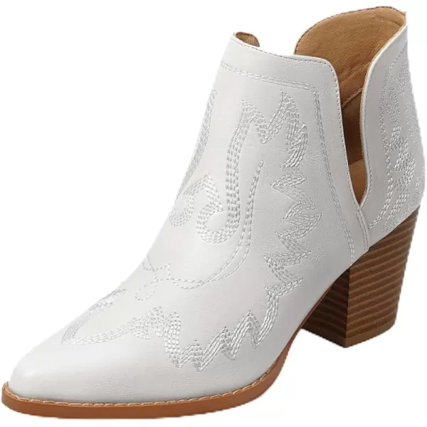 MUSSHOE Women's Ankle Boots Western Embroidered Cowboy Boots Pointed Toe Low Heel Cowgirl Boots